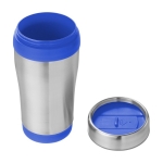 Gobelet isolant en acier inoxydable recyclé à couvercle à vis 410ml couleur bleu troisième vue
