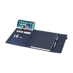 Porte-documents en polyester recyclé à porte-cartes et support mobile couleur bleu marine deuxième vue