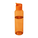 Bouteille transparente en plastique recyclé, couvercle à poignée 650ml couleur orange