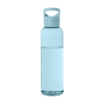 Bouteille transparente en plastique recyclé, couvercle à poignée 650ml couleur bleu ciel deuxième vue frontale