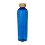 Bouteille en plastique recyclé transparent avec bouchon en bambou 1L couleur bleu deuxième vue frontale