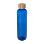 Bouteille en plastique recyclé transparent avec bouchon en bambou 1L couleur bleu