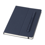 Carnet à logo écologique avec stylo intégré et pages rayées couleur bleu marine
