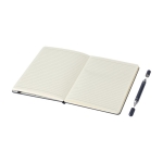 Carnet à logo écologique avec stylo intégré et pages rayées couleur bleu marine deuxième vue