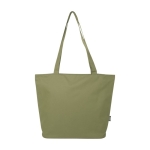 Sac fourre-tout en polyester recyclé à compartiment principal zippé couleur vert olive deuxième vue frontale
