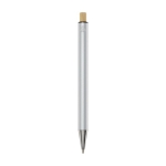 Stylo en aluminium recyclé à bouton-poussoir en bambou et encre bleue couleur argenté deuxième vue arrière