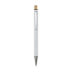 Stylo en aluminium recyclé à bouton-poussoir en bambou et encre noire couleur blanc
