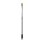 Stylo en aluminium recyclé à bouton-poussoir en bambou et encre noire couleur argenté