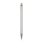 Stylo en aluminium recyclé à bouton-poussoir en bambou et encre noire couleur argenté deuxième vue arrière