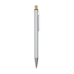 Stylo en aluminium recyclé à bouton-poussoir en bambou et encre noire couleur argenté deuxième vue latérale