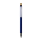 Stylo en aluminium recyclé à bouton-poussoir en bambou et encre noire couleur bleu marine