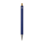 Stylo en aluminium recyclé à bouton-poussoir en bambou et encre noire couleur bleu marine deuxième vue arrière