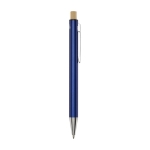 Stylo en aluminium recyclé à bouton-poussoir en bambou et encre noire couleur bleu marine deuxième vue latérale
