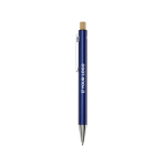 Stylo en aluminium recyclé à bouton-poussoir en bambou et encre noire avec zone d'impression