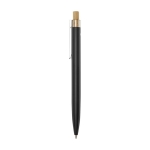 Stylo en aluminium et bambou avec détail transparent à encre bleue couleur noir vue latérale