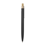 Stylo en aluminium et bambou avec détail transparent à encre bleue couleur noir deuxième vue latérale