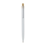 Stylo en aluminium et bambou avec détail transparent à encre bleue couleur blanc