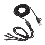Set de câbles de recharge en nylon avec différents connecteurs couleur noir quatrième vue