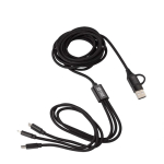 Set de câbles de recharge en nylon avec différents connecteurs couleur noir avec zone d'impression