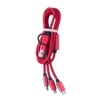 Câble coloré de recharge en nylon avec trois types de connecteurs couleur rouge première vue