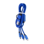 Câble coloré de recharge en nylon avec trois types de connecteurs couleur bleu ultramarine première vue