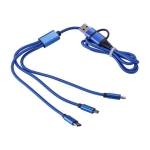 Câble coloré de recharge en nylon avec trois types de connecteurs couleur bleu ultramarine deuxième vue