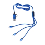 Câble coloré de recharge en nylon avec trois types de connecteurs couleur bleu ultramarine troisième vue