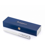 Stylo de luxe en acier inoxydable avec encre bleue Waterman couleur blanc avec zone d'impression