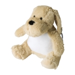 Chien en peluche avec yeux brodés et étiquette personnalisable couleur beige quatrième vue