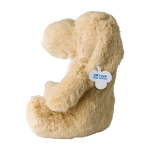 Chien en peluche avec yeux brodés et étiquette personnalisable couleur beige avec zone d'impression