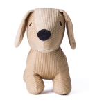 Chien en peluche en velours côtelé avec yeux brodés et étiquette couleur marron deuxième vue