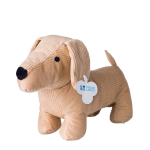 Chien en peluche en velours côtelé avec yeux brodés et étiquette couleur marron avec zone d'impression