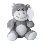Petit hippopotame en peluche avec yeux brodés et étiquette couleur multicolore première vue
