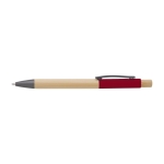Stylo en bambou avec détails colorés en aluminium, encre bleue couleur rouge première vue
