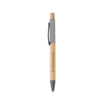 Stylo en bambou avec détails colorés en aluminium, encre bleue couleur gris avec zone d'impression