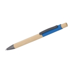 Stylo en bambou avec détails colorés en aluminium, encre bleue couleur bleu ciel deuxième vue