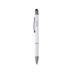 Stylo en aluminium avec grip en papier roulé, encre bleue couleur blanc avec zone d'impression