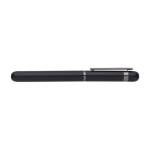Stylo roller en aluminium et laiton, détails brillants, encre bleue couleur noir troisième vue