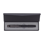 Stylo en aluminium et laiton avec détails brillants, encre bleue couleur noir quatrième vue
