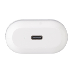 Écouteurs présentés dans une boîte assortie avec chargeur USB-C couleur blanc deuxième vue