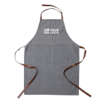 Tablier d'entreprise en RPET, tour de cour et bretelles en simili-cuir couleur gris avec zone d'impression