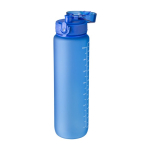 Gourde en RPET avec mesures et heures de consommation imprimées 1L couleur bleu ultramarine quatrième vue