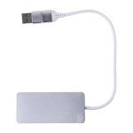 Hub USB en aluminium avec 2 ports USB-A et 1 port USB-C couleur argenté deuxième vue