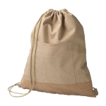 Sac à dos ficelle en RPET et liège avec poche frontale couleur kaki deuxième vue