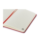 Carnet A5 en carton recyclé avec élastique et ruban à pages lignées couleur rouge quatrième vue
