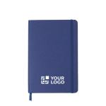 Carnet A5 en carton recyclé avec élastique et ruban à pages lignées couleur bleu ultramarine avec zone d'impression