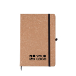Carnet en cuir recyclé avec porte-stylo A5 à pages lignées couleur marron avec zone d'impression