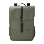 Sac à dos en RPET avec deux poches latérales et une sangle à boucle couleur vert première vue