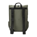 Sac à dos en RPET avec deux poches latérales et une sangle à boucle couleur vert quatrième vue