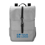 Sac à dos en RPET avec deux poches latérales et une sangle à boucle couleur gris clair avec zone d'impression